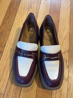 Sam Edelman Laurs Lug Sole Horsebit Platform Burgundy and Cream Sz 7